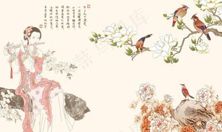 古典美女背景墙图片