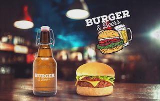 快餐店酒吧汉堡啤酒分层素材图片