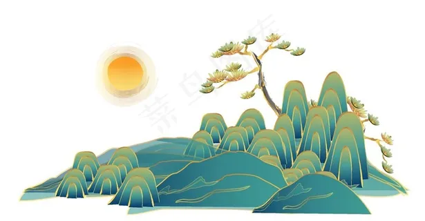 中国风国潮金线山水图片