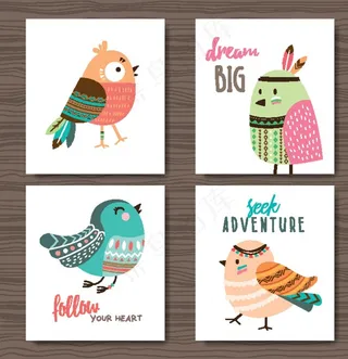 呆萌小清新动物插画图片