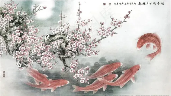 鲤鱼荷花图片 鲤鱼荷花图片