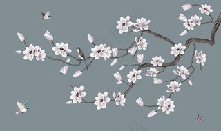 工笔花鸟背景墙装饰画图片