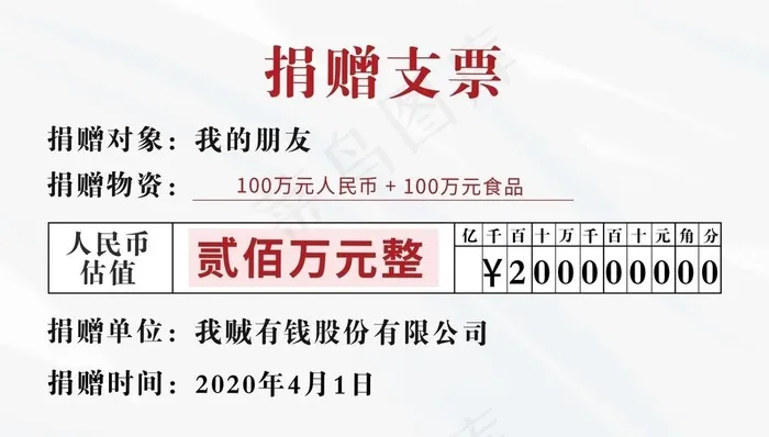捐赠牌 捐赠支票图片(5906X3543(DPI:150))psd模版下载
