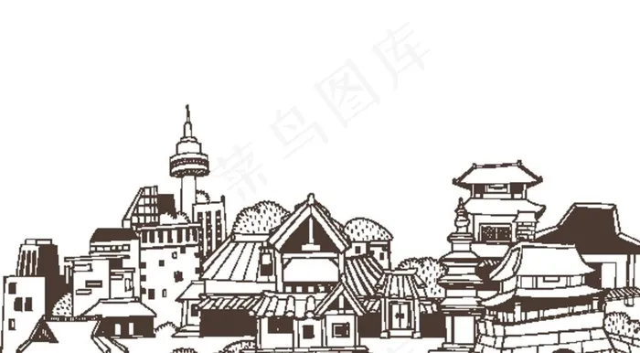 中式景点卡通设计图案图片eps,ai矢量模版下载