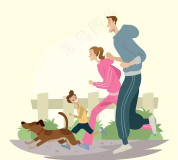 父母 孩子 小狗 跑步 三口人图片 父母 孩子 小狗 跑步 三口人图片