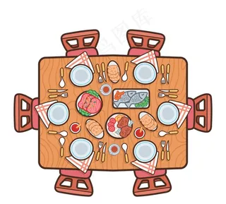 创意摆满菜肴的餐桌俯视图矢量素图片