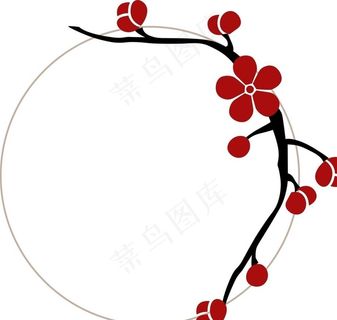 中国风梅花桃花水墨剪纸圆形边框图片