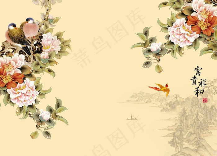花鸟背景墙图片(9071X6803(DPI:72))psd模版下载