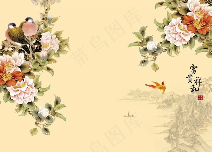 花鸟背景墙图片(9071X6803(DPI:72))psd模版下载