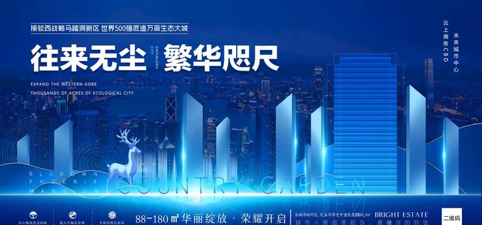 房地产蓝色城市主KV海报展板图片