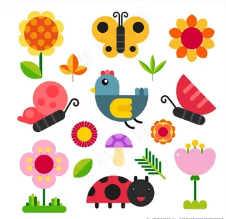 手绘花草小鸟图片