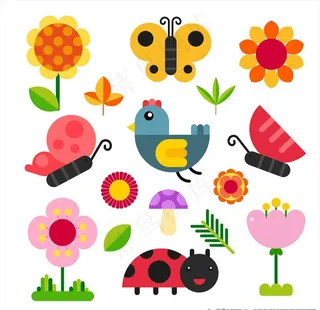 手绘花草小鸟图片