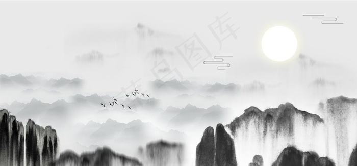意境水墨山水图片(4401X2200(DPI:150))psd模版下载