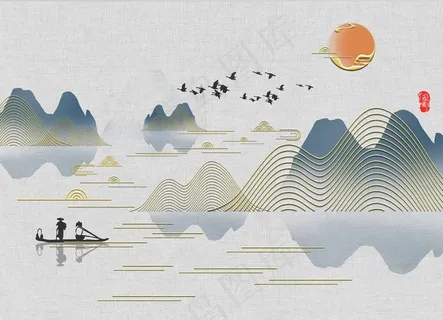 山水线条背景墙图片