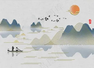山水线条背景墙图片