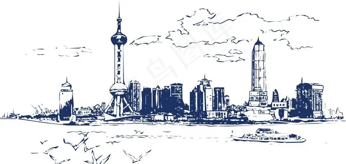 上海东方明珠线条剪影设计素材图片ai矢量模版下载