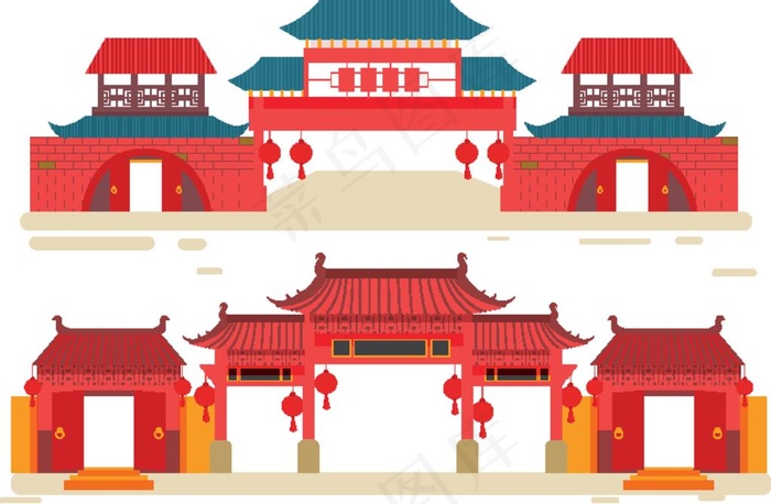中式景点卡通设计图案图片eps,ai矢量模版下载