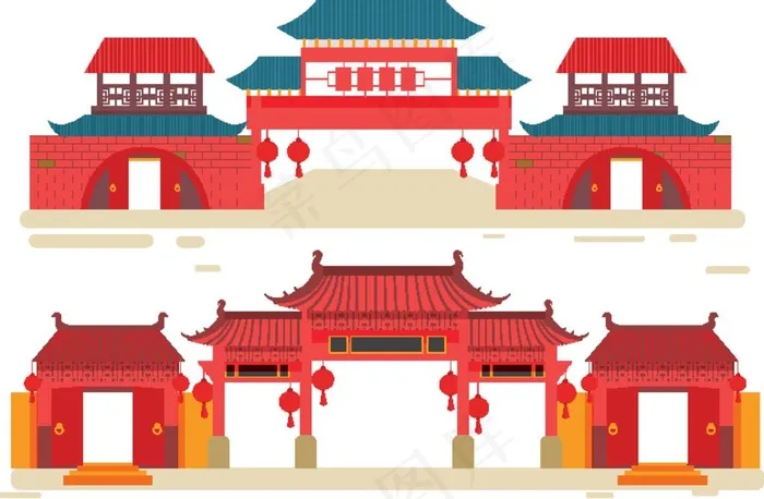 中式景点卡通设计图案图片eps,ai矢量模版下载