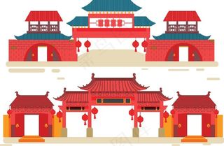 中式景点卡通设计图案图片