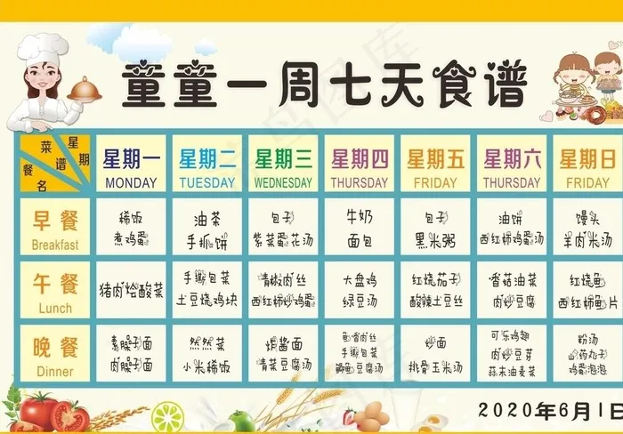 一周食谱图片cdr矢量模版下载
