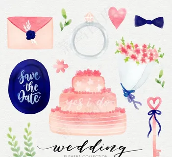 11款水彩绘婚礼元素图片