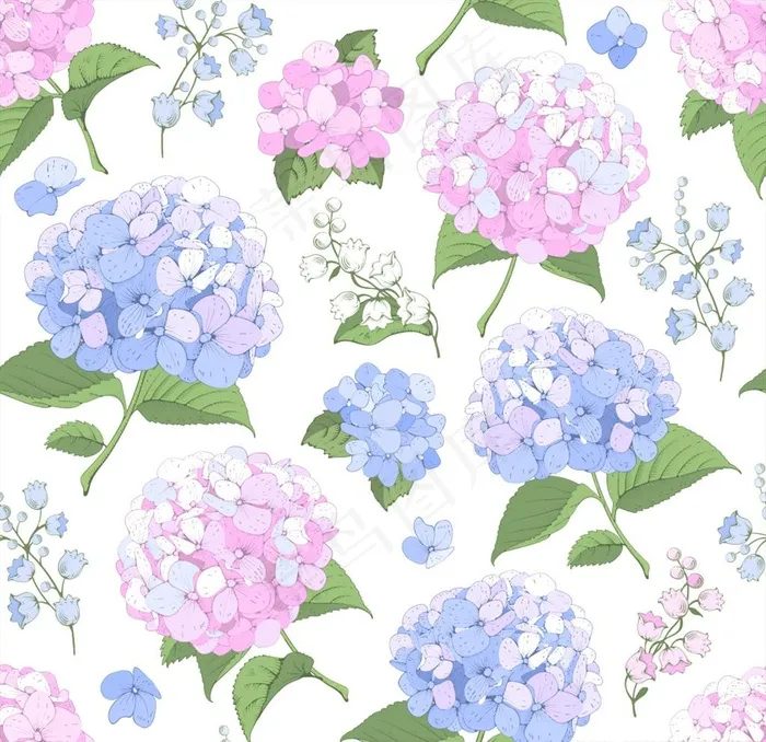 手绘绣球花无缝背景图片eps,ai矢量模版下载