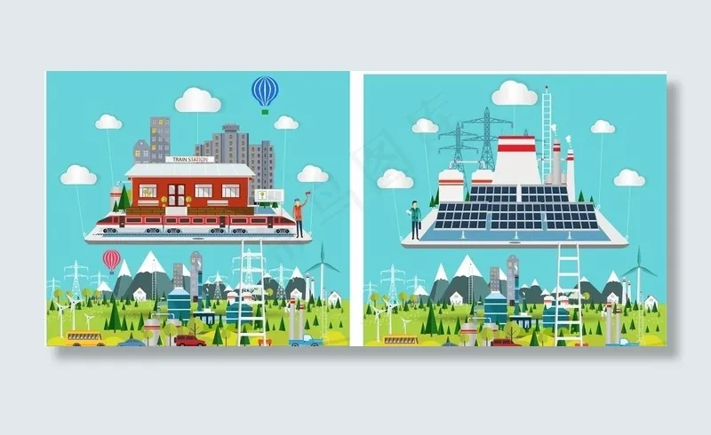 扁平化城市景色图片cdr矢量模版下载