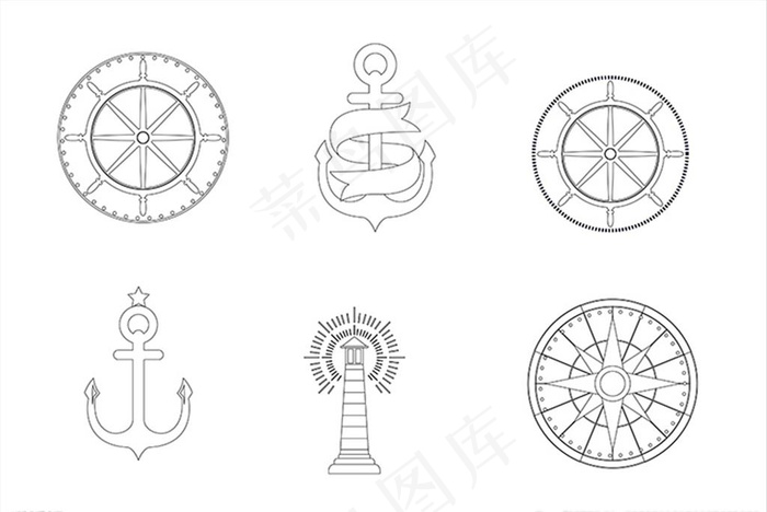 可爱卡通灯塔指南针轮船船锚图片ai矢量模版下载