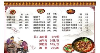 重庆小面价格表图片