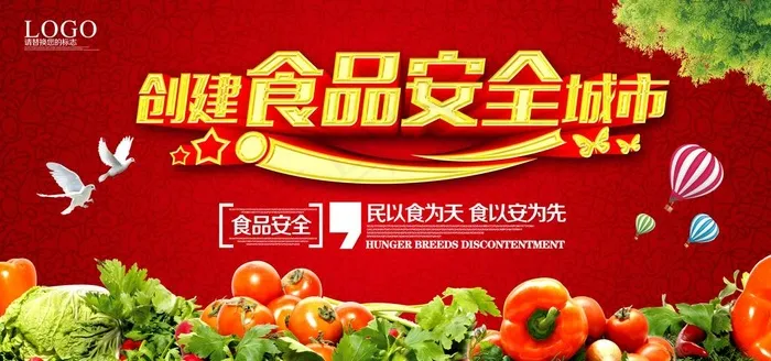 红色大气创建食品安全城市海报图片(7087X3543(DPI:150))psd模版下载