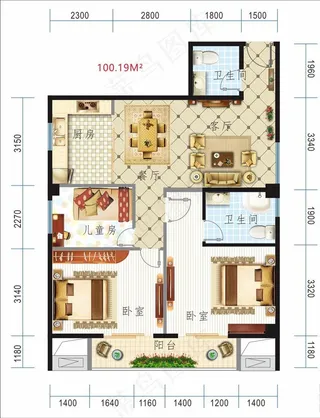 房地产户型图100.19平米图片