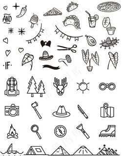 黑白美食植物线条插画图片