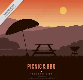 野餐和烧烤日落背景图片
