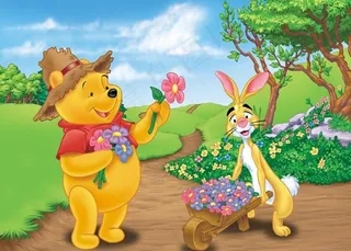 快乐小熊维尼送花 可爱小白兔图片