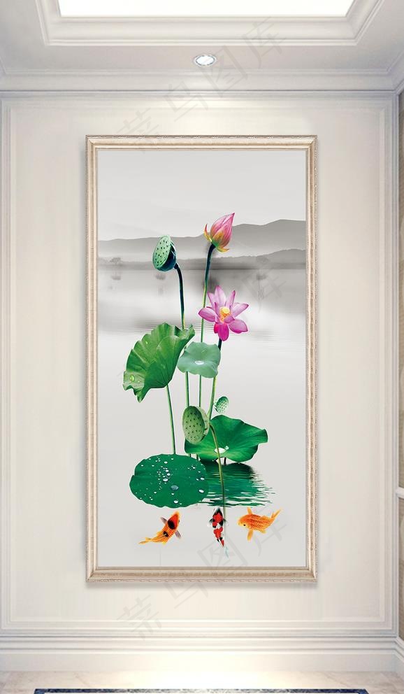 荷花玄关图片(3402X6803(DPI:72))psd模版下载