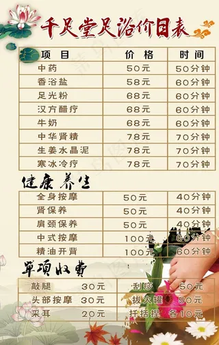 足浴价目表图片