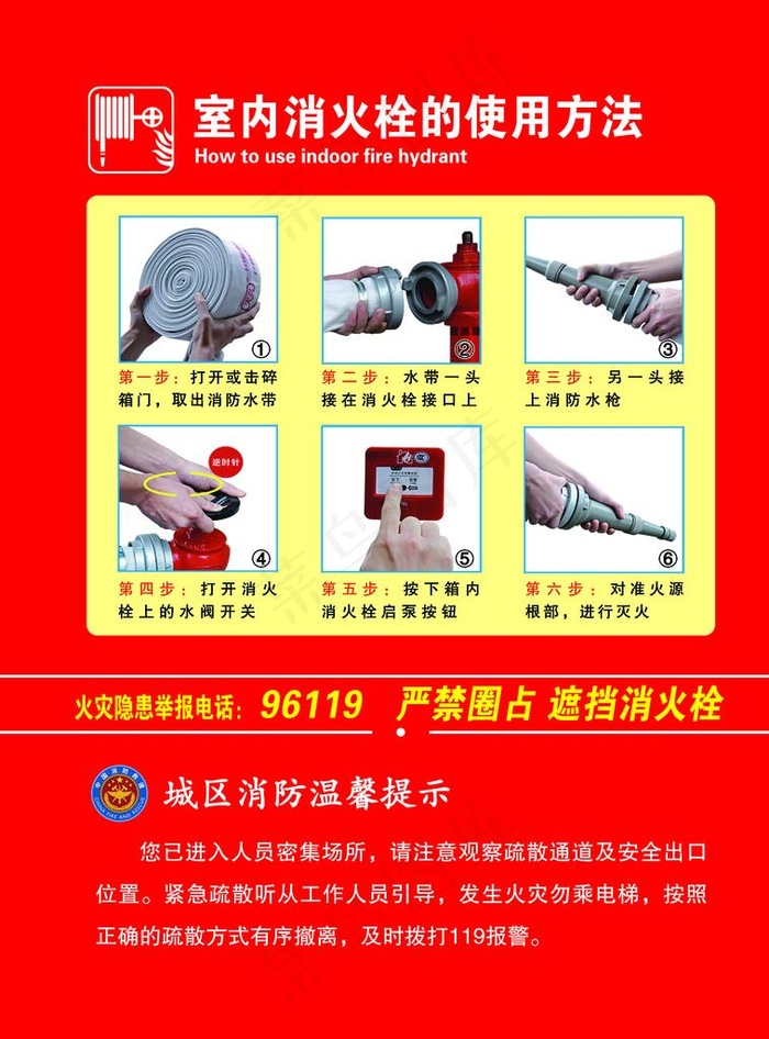 消火栓使用方法图片psd模版下载