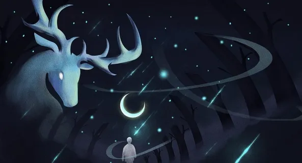 梅花鹿魔幻插画背景海报素材图片