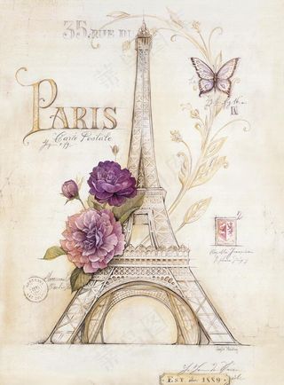 欧美建筑花卉 艾菲尔 装饰画图片