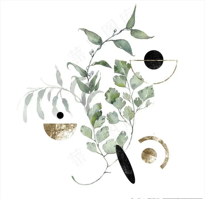 小清新水彩植物树枝图片