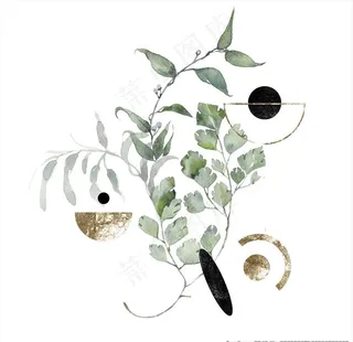 小清新水彩植物树枝图片