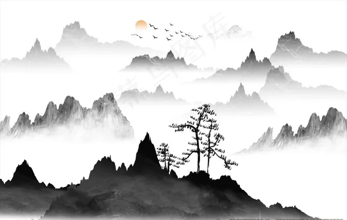 水墨山图片(7087X4724(DPI:300))psd模版下载