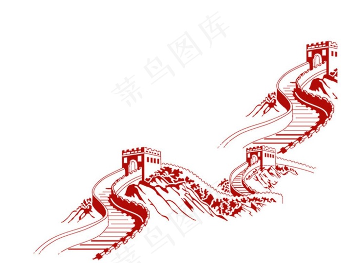 线条长城矢量线稿图片