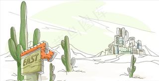 手绘线条水彩建筑风景插画图片