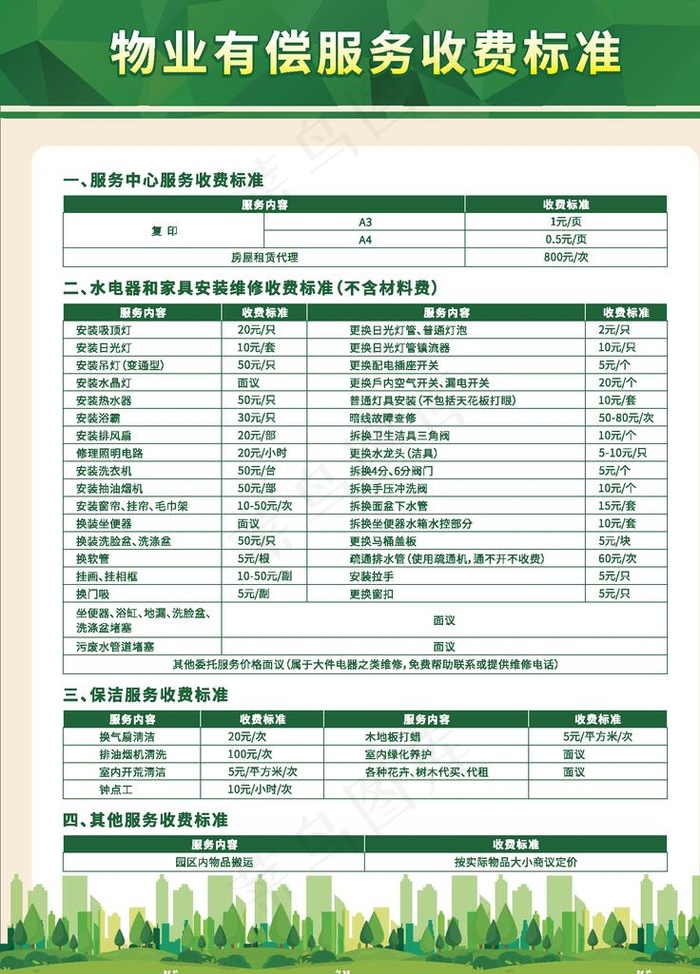 有偿服务收费标准图片(1395X1859)eps,ai矢量模版下载