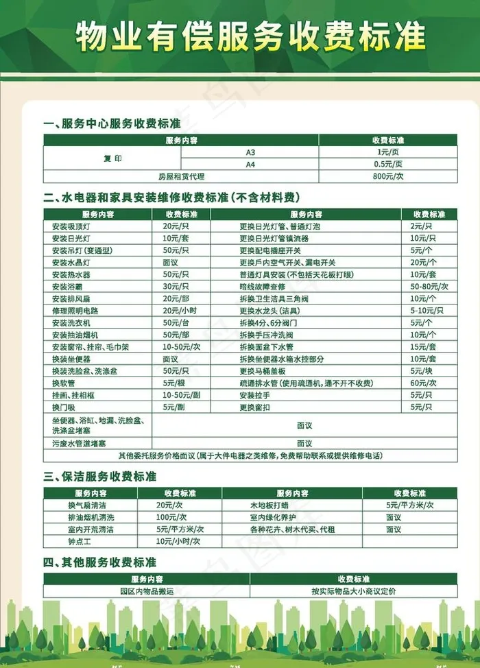 有偿服务收费标准图片(1395X1859)eps,ai矢量模版下载