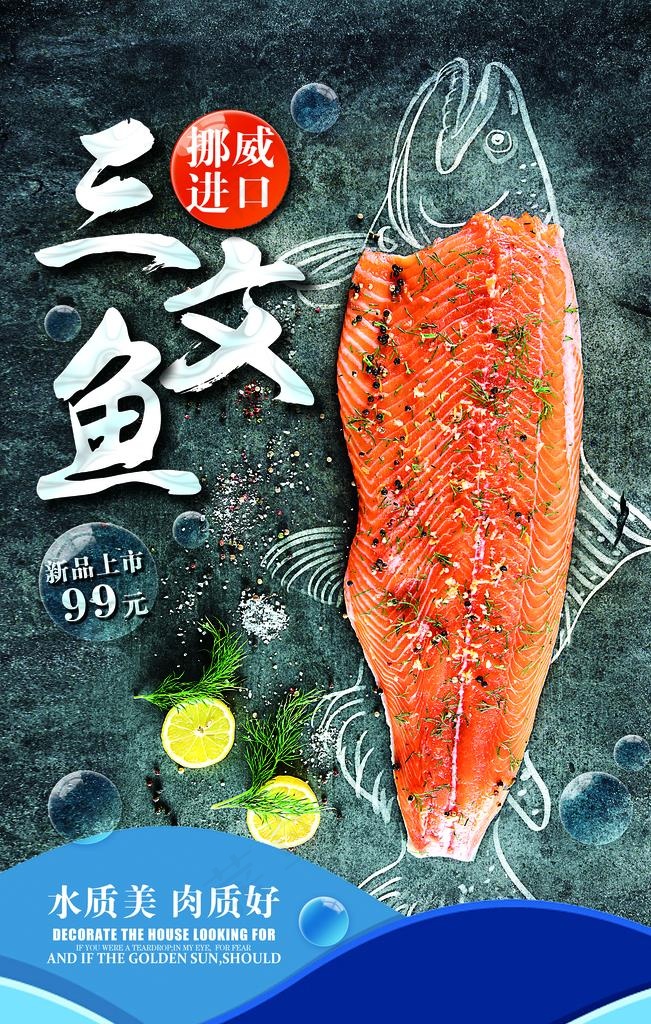 进口三文鱼宣传海报图片(3543X5315(DPI:150))psd模版下载