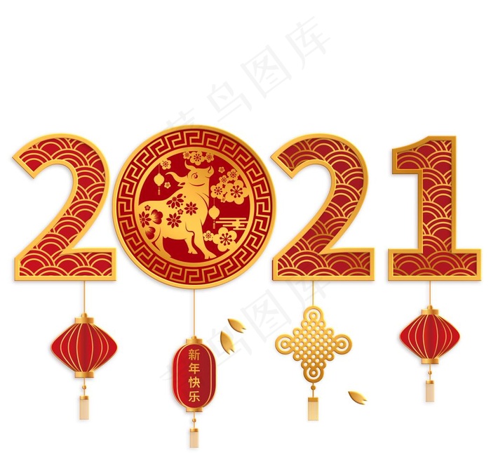 红色剪纸风2021新年牛年海报图片