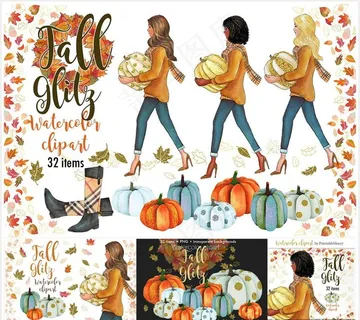 手绘秋天美女图片