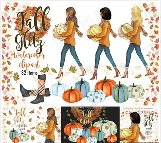 手绘秋天美女图片